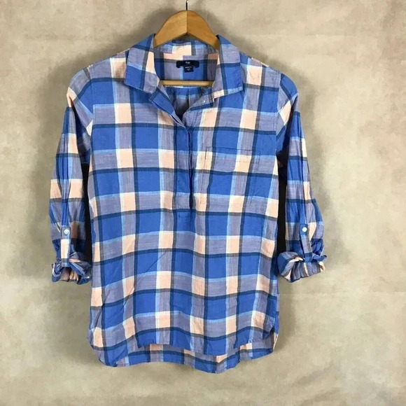 GAP Plaid Pop Over Shirt Size XS - Picture 2 of 7